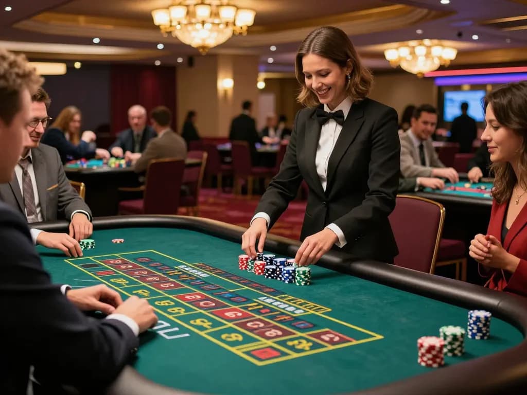 Experience the excitement of betting at 33win casino's vibrant roulette table with eager players and festive atmosphere.