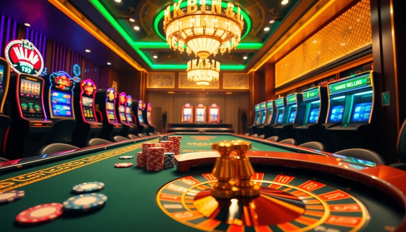 Engaging scene at Cổng game Hitclub with vibrant casino tables and thrilling gambling elements.