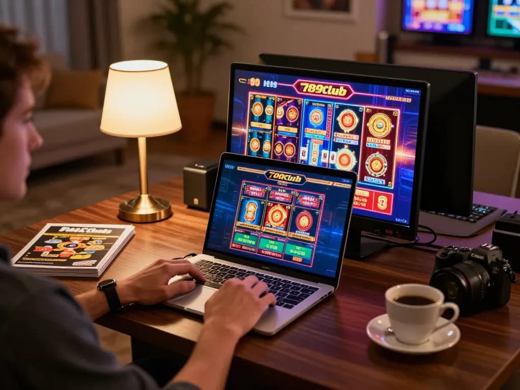 Enjoying engaging gameplay on 789club with a laptop in a cozy home setup