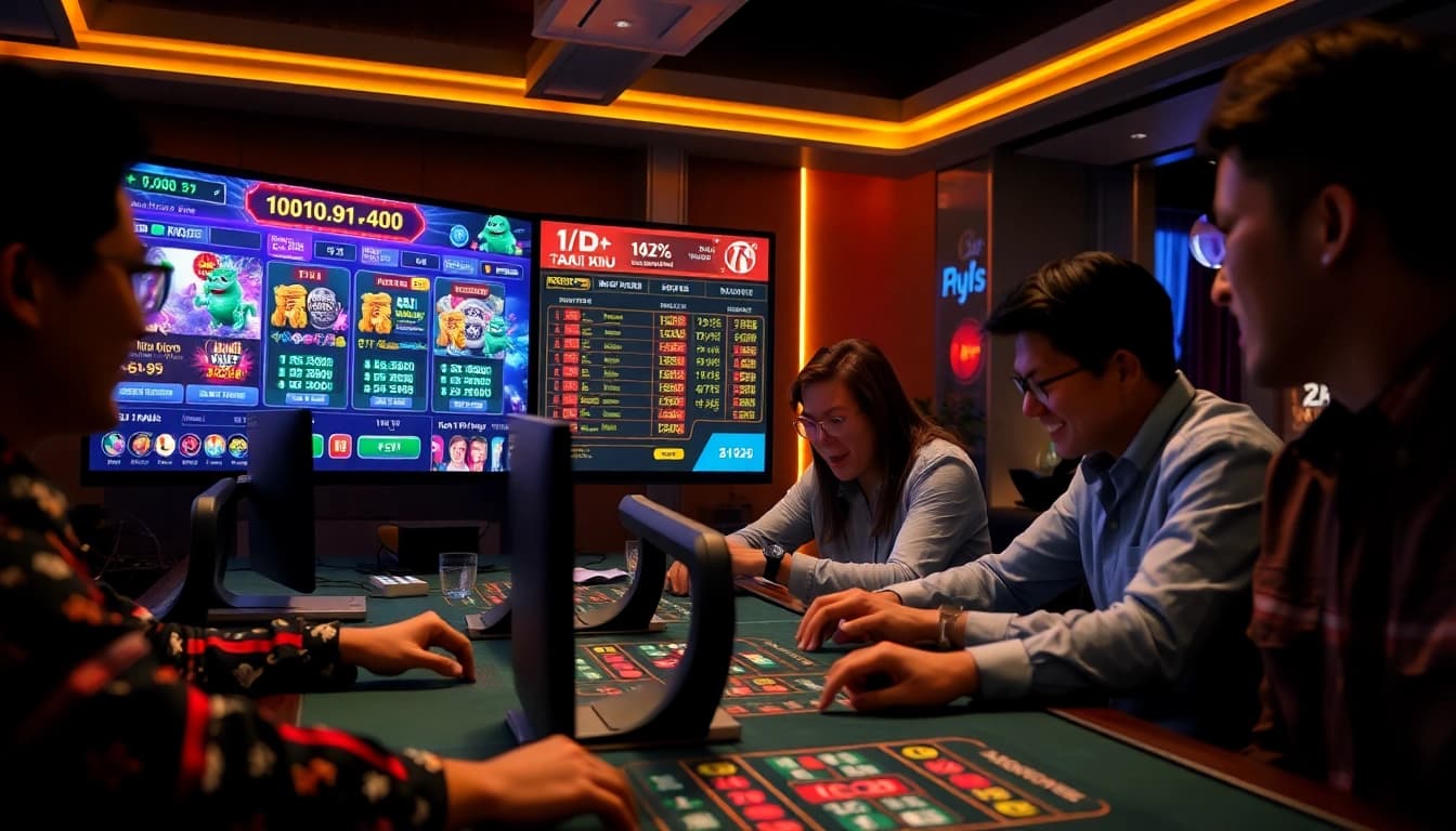 Exciting players enjoying tài xỉu online in a vibrant digital setup.