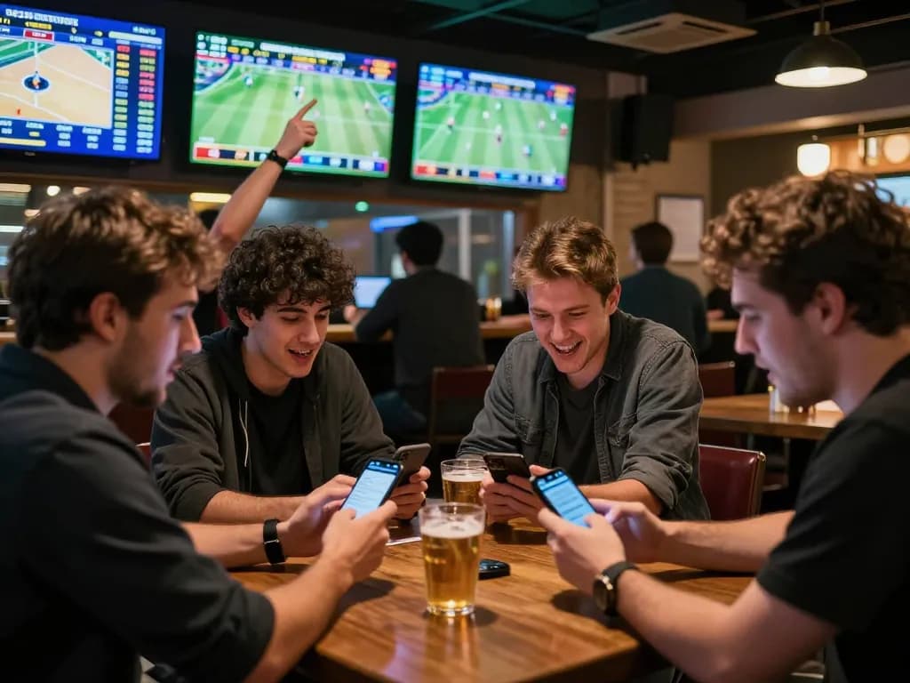 vin88 features competitive sports betting with bettors analyzing live odds in a lively bar