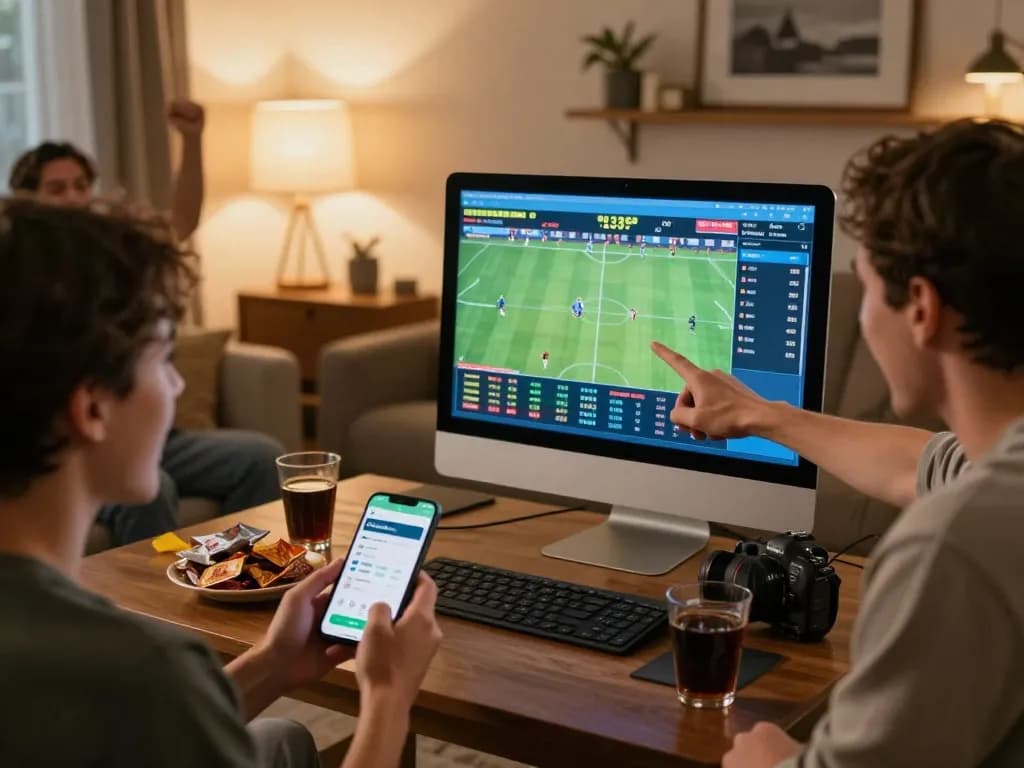 Engaging moments of online betting at FC88 with excited bettor watching live sports odds.