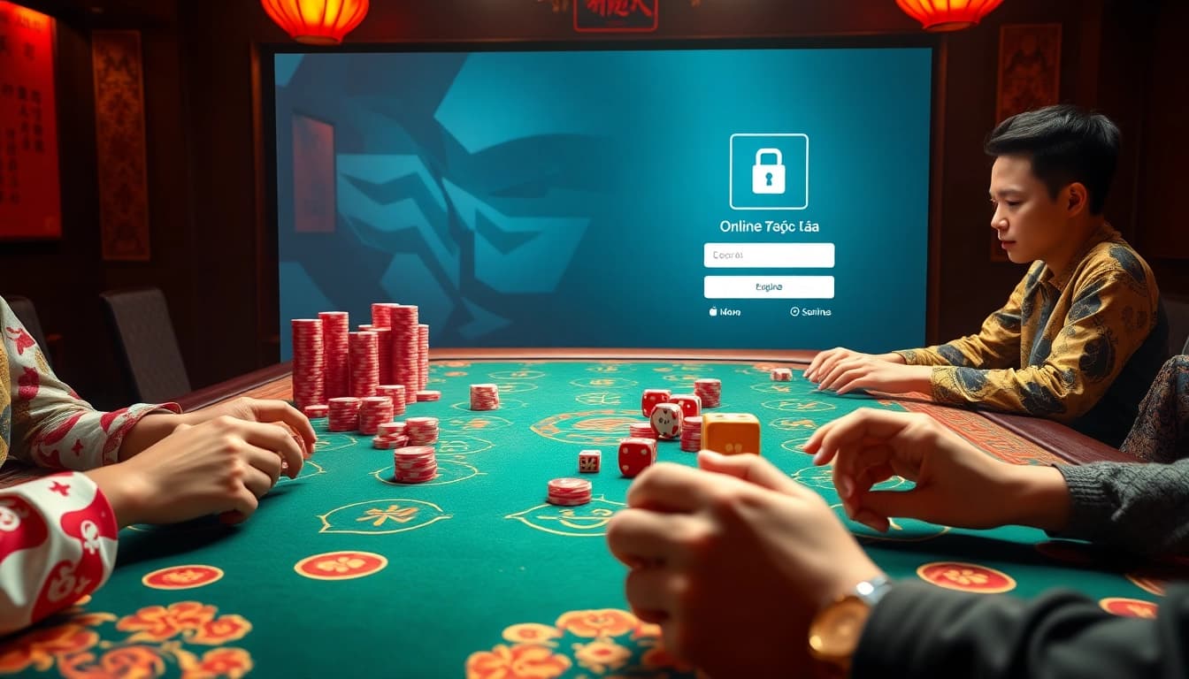 xóc đĩa trực tuyến hỗ trợ 2FA vibrant online gambling scene with chips and dice