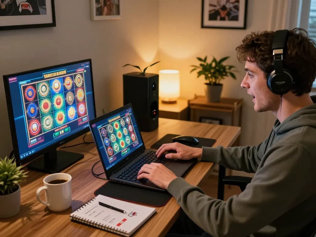 Engaging moment of online gaming session on MB88 with player using laptop at home