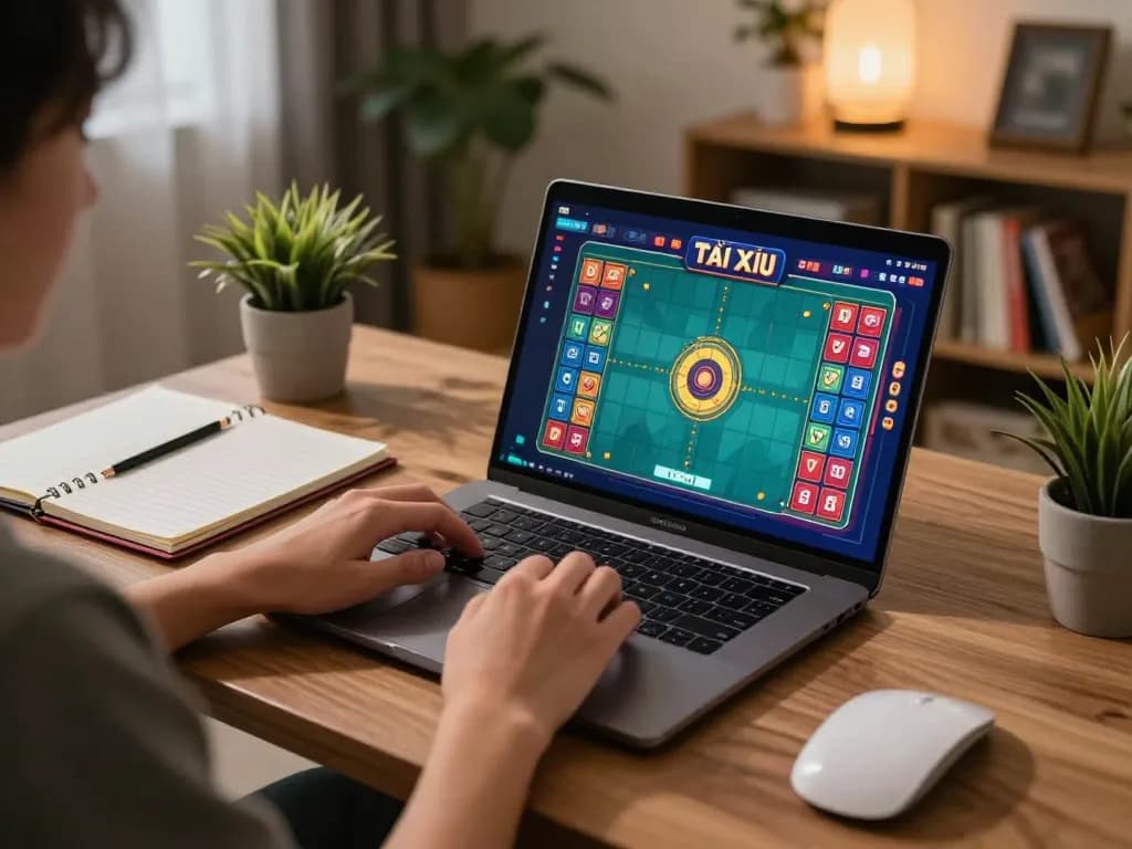 Engaging in a Tài Xỉu online gaming session at home, showcasing strategic gameplay.