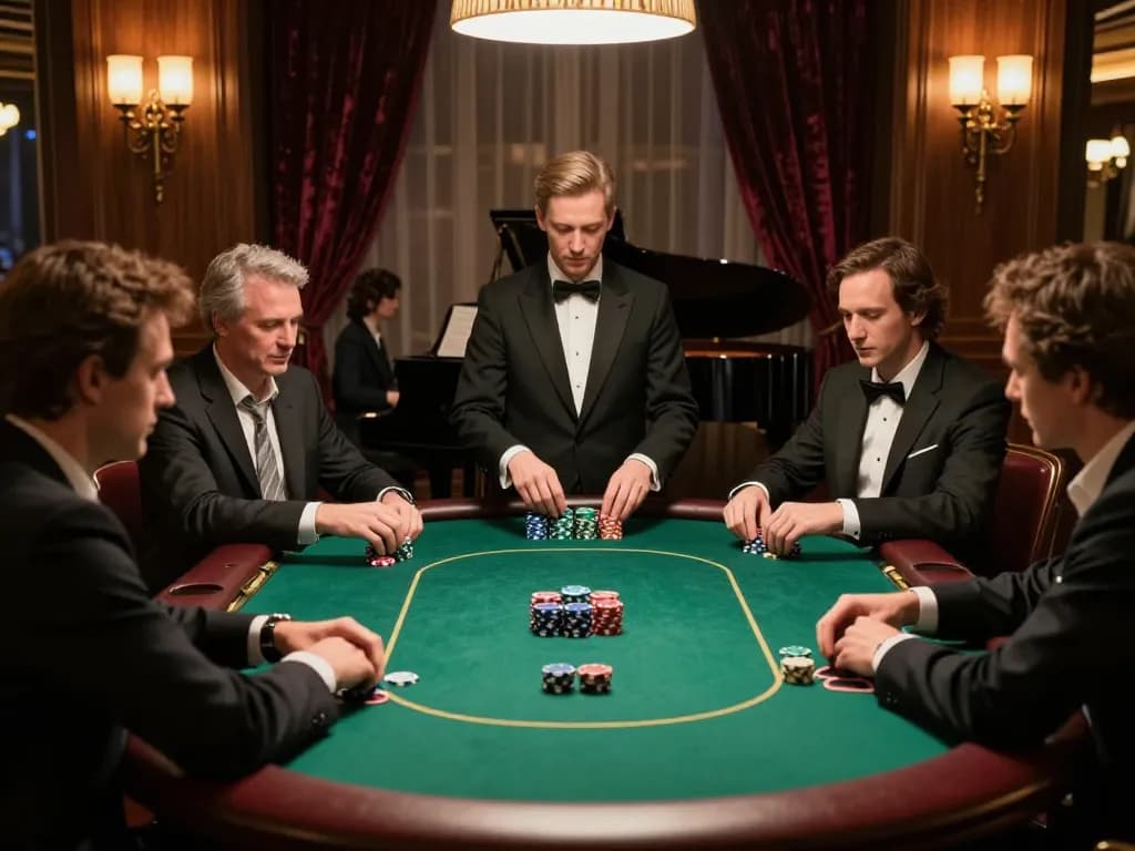 Players strategizing at a high-stakes poker game featuring sc88, luxurious atmosphere, and strategic gameplay.