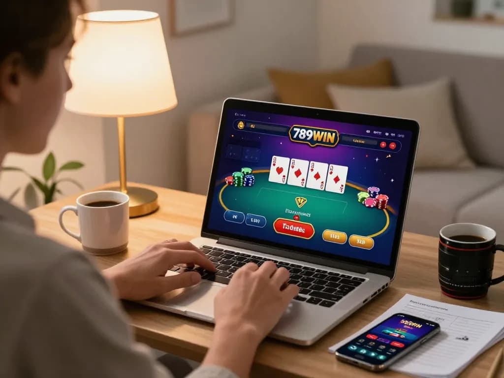 Experience strategic poker gameplay online at 789WIN in a cozy home setting