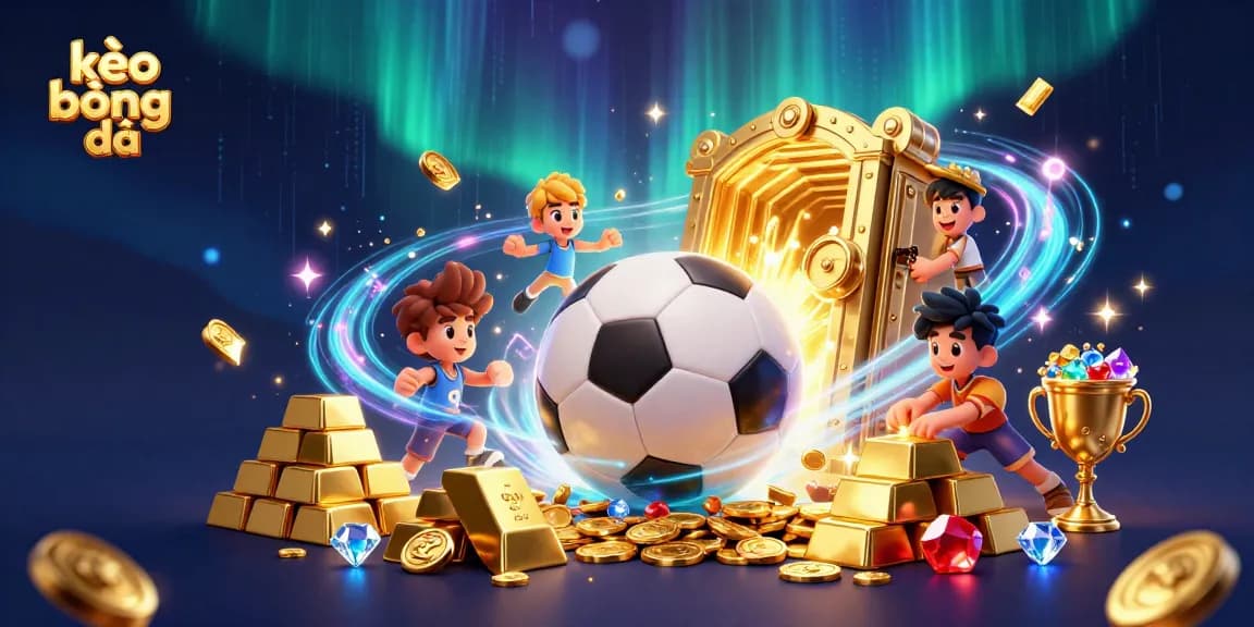 Place bets using kèo bóng đá insights with vibrant football elements and treasures.