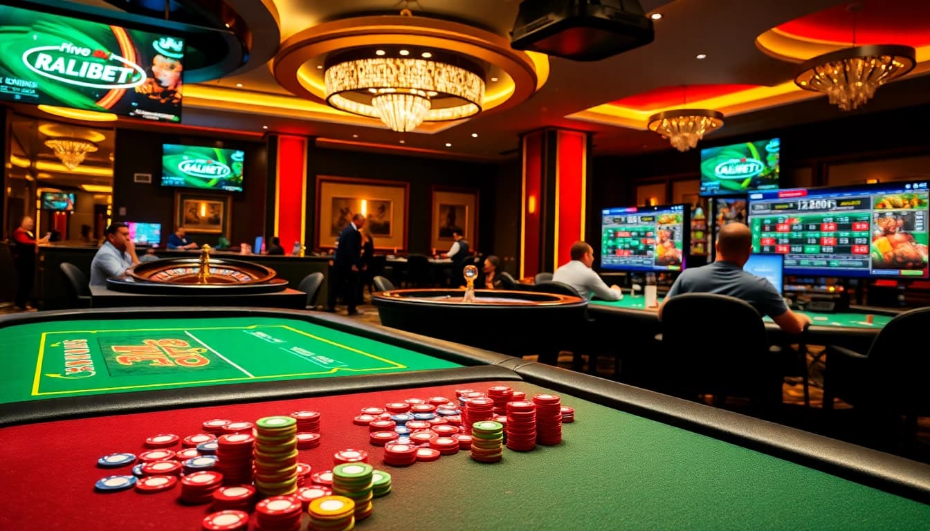 Engage in thrilling bets at https://thabet.baby/ with luxurious casino tables and vibrant poker chips.