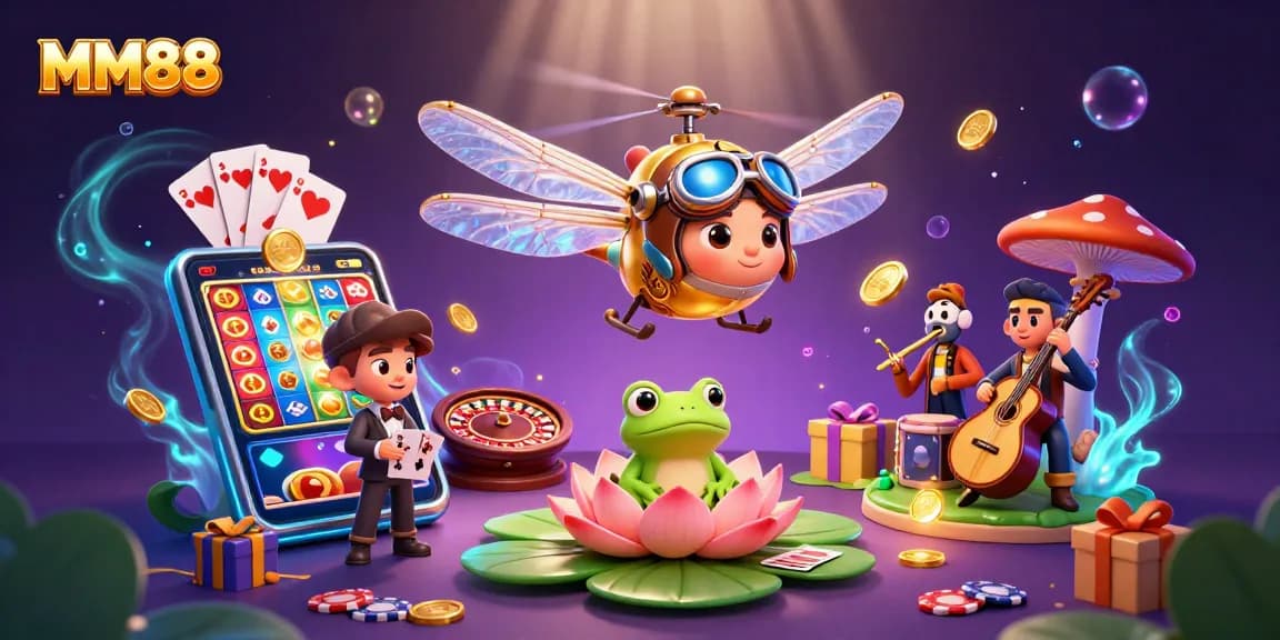 Experience the thrill of MM88 casino with dynamic games and vibrant characters in this captivating scene.