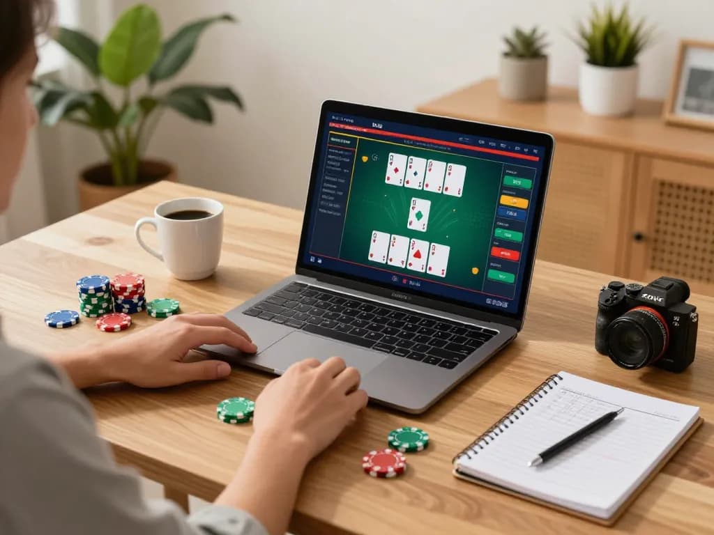 Player enjoying an engaging blackjack game online at sc88bn, showcasing strategy notes and a cozy atmosphere.
