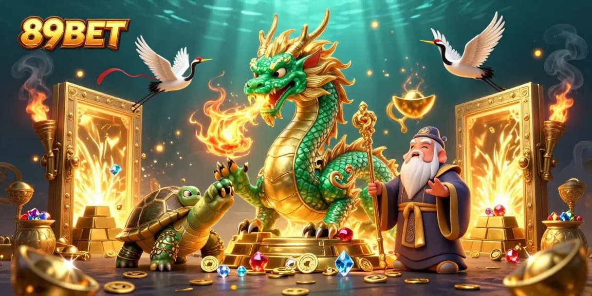 Experience thrilling gameplay at 89BET with a dynamic casino illustration featuring a jade dragon.