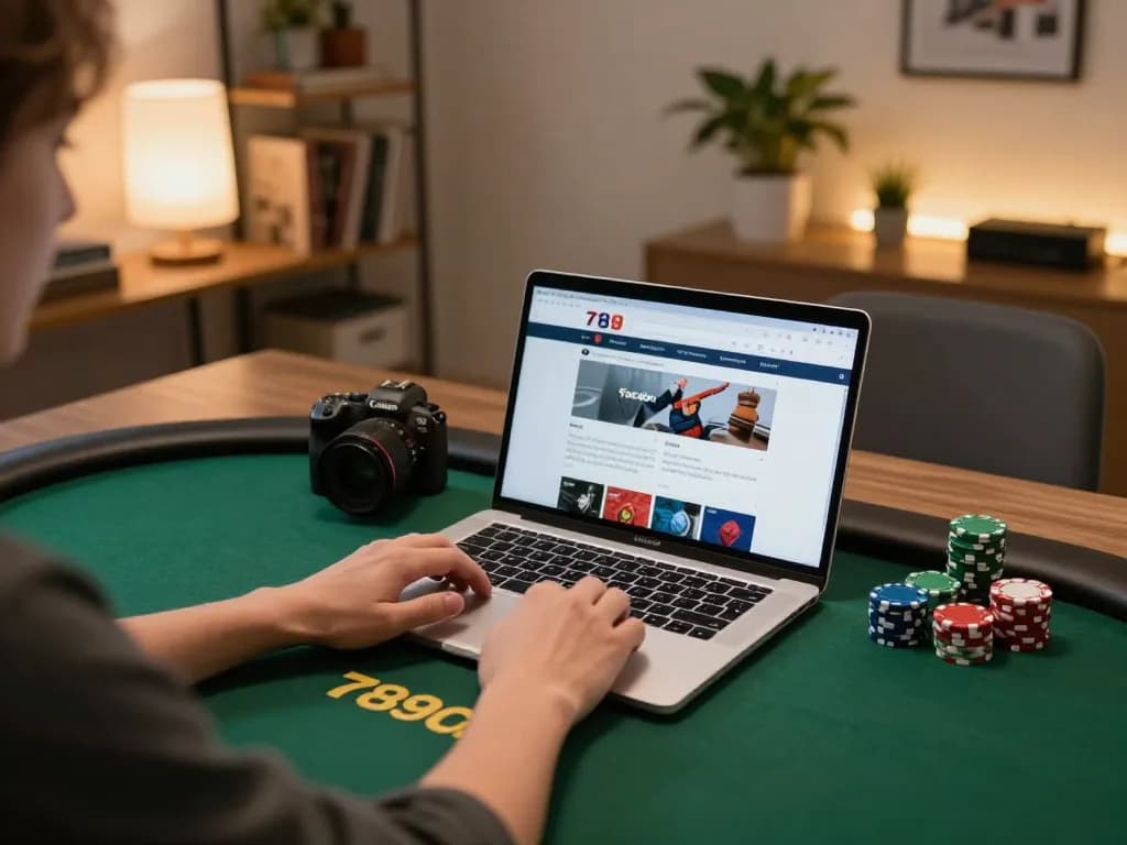 Engaging in poker gameplay on 789club during a relaxed home setting, showcasing strategic reactions.