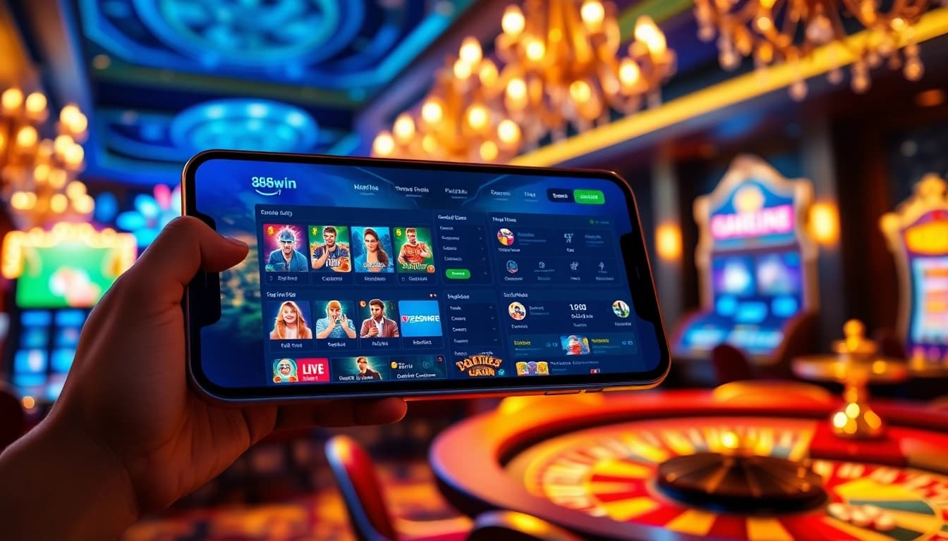 Interactive digital display of 98win online gambling platform featuring sports and casino games.