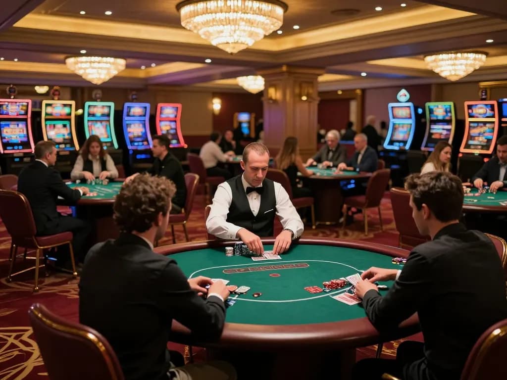 Experience thrilling gameplay as you play go88 in a vibrant casino setting filled with active poker games.