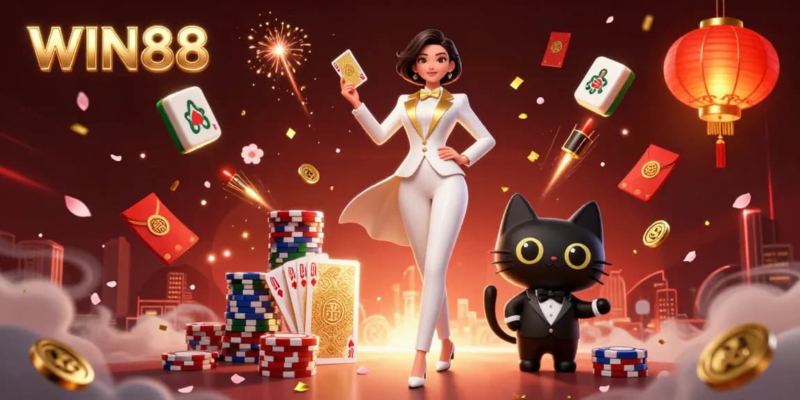 WIN88 offers thrilling gameplay with a glamorous female dealer and magical casino elements.