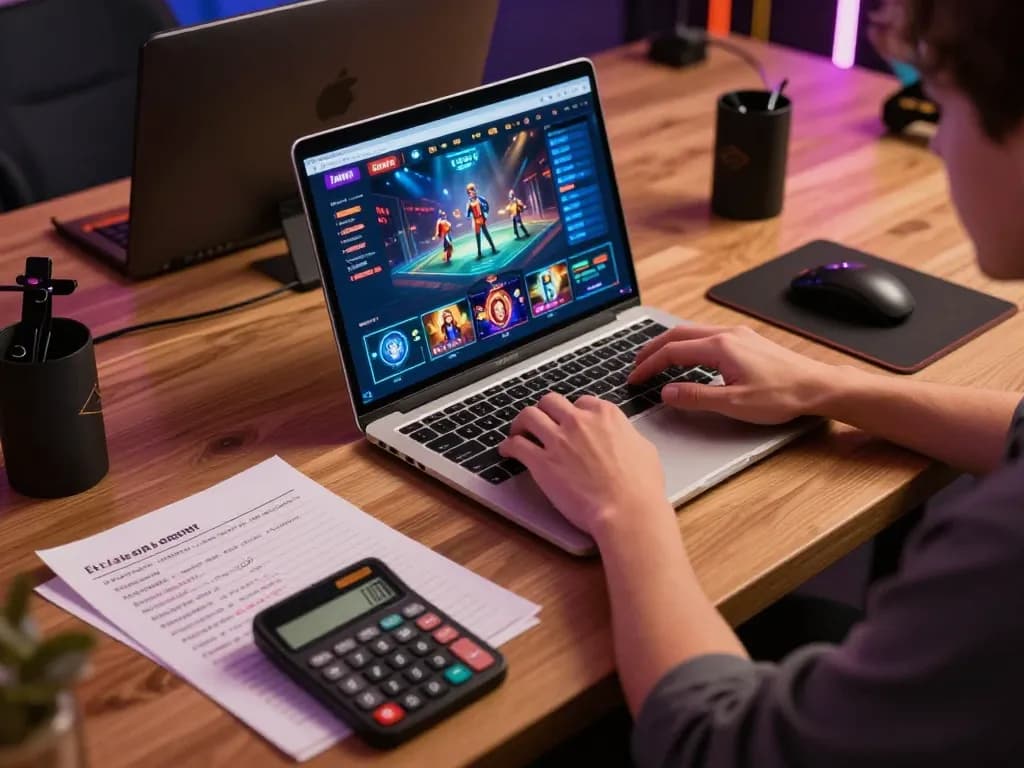 Engage in exciting iwin casino gaming on a laptop at home with strategic notes nearby.