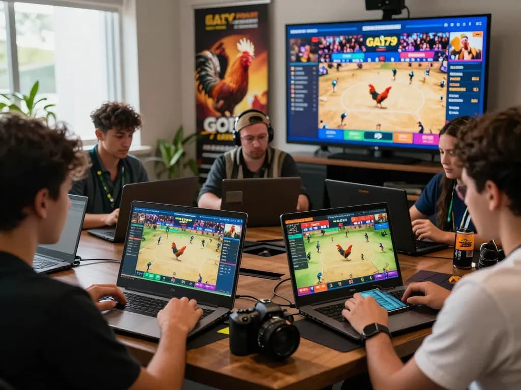 Engaging online betting experience on GA179 with players immersed in live cockfighting matches.