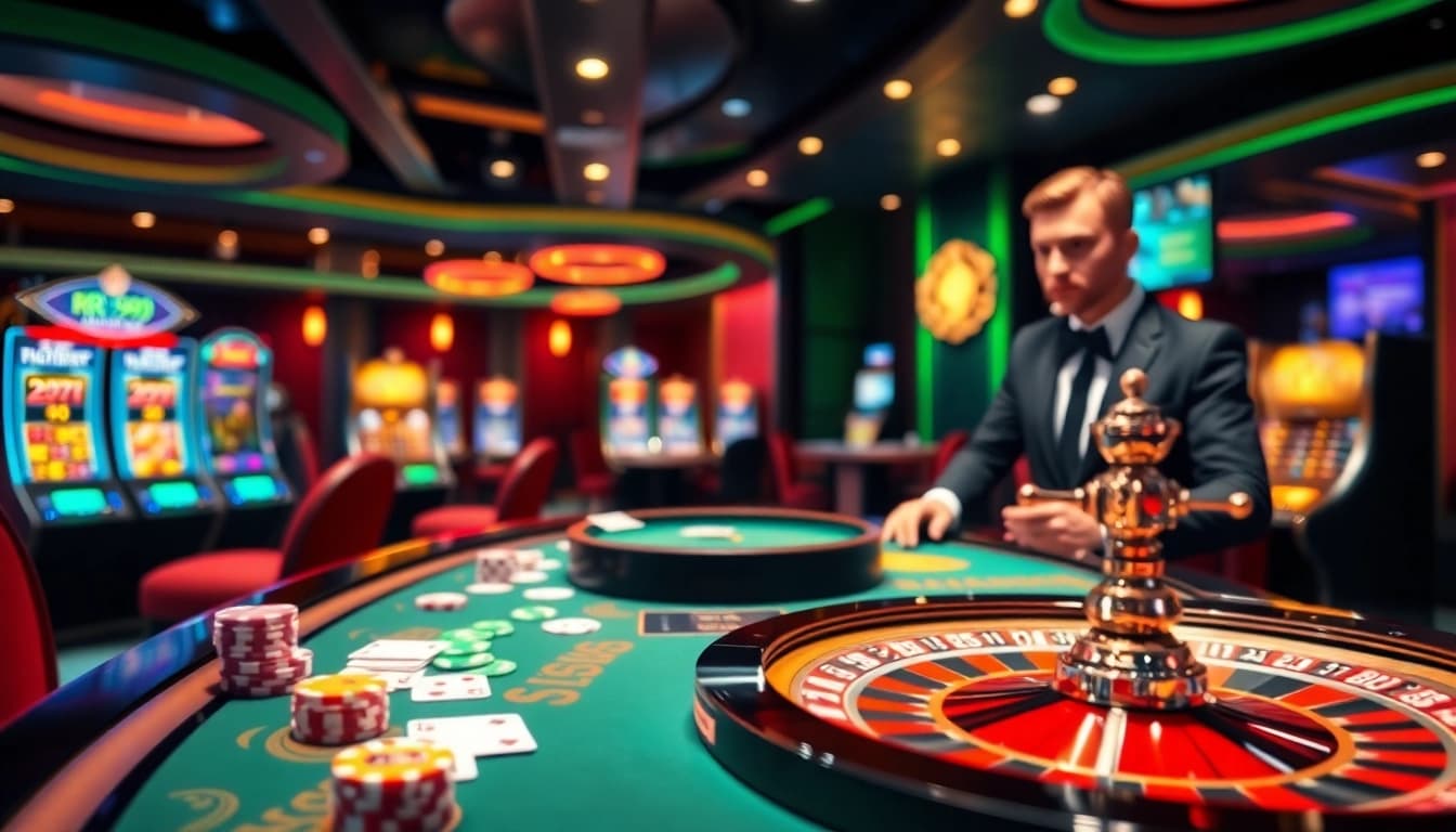 Engage in thrilling gaming experiences at https://rr999.net/ featuring luxurious casino tables and vibrant slot machines.