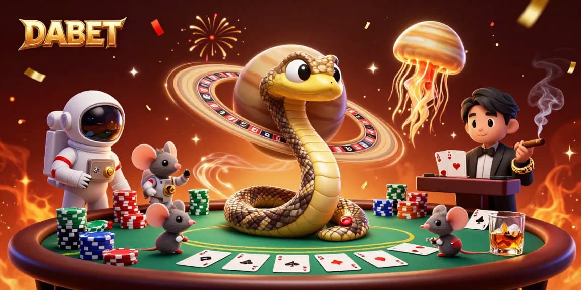DABET engages players with lively bets in a cosmic casino environment showcasing vibrant cartoon characters and gaming elements.