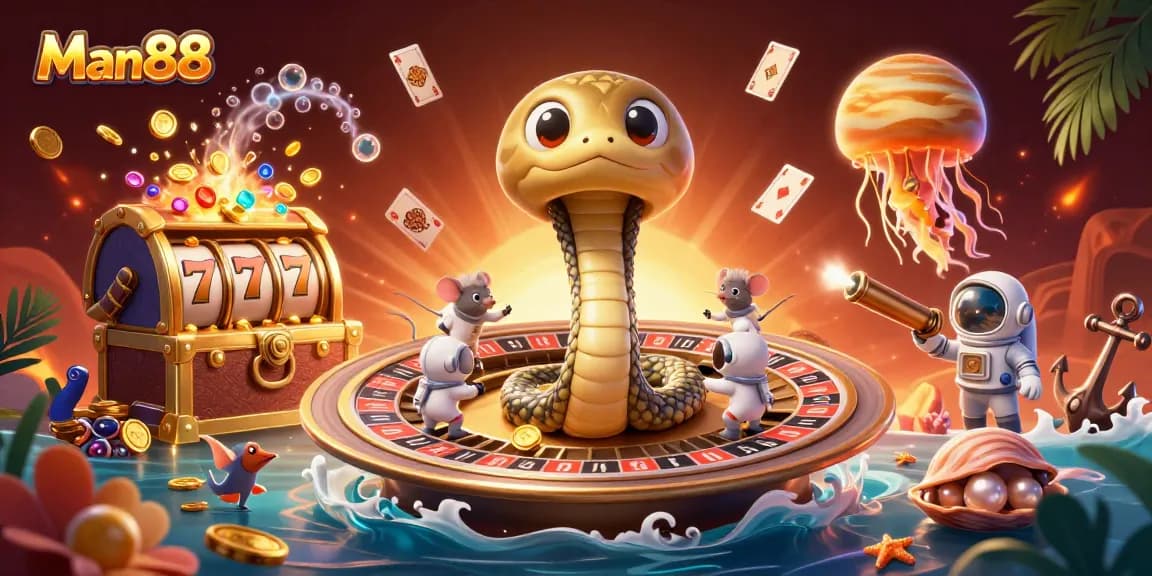 Engage with thrilling gameplay at Man88 as astronaut mice enjoy betting on a cosmic roulette.