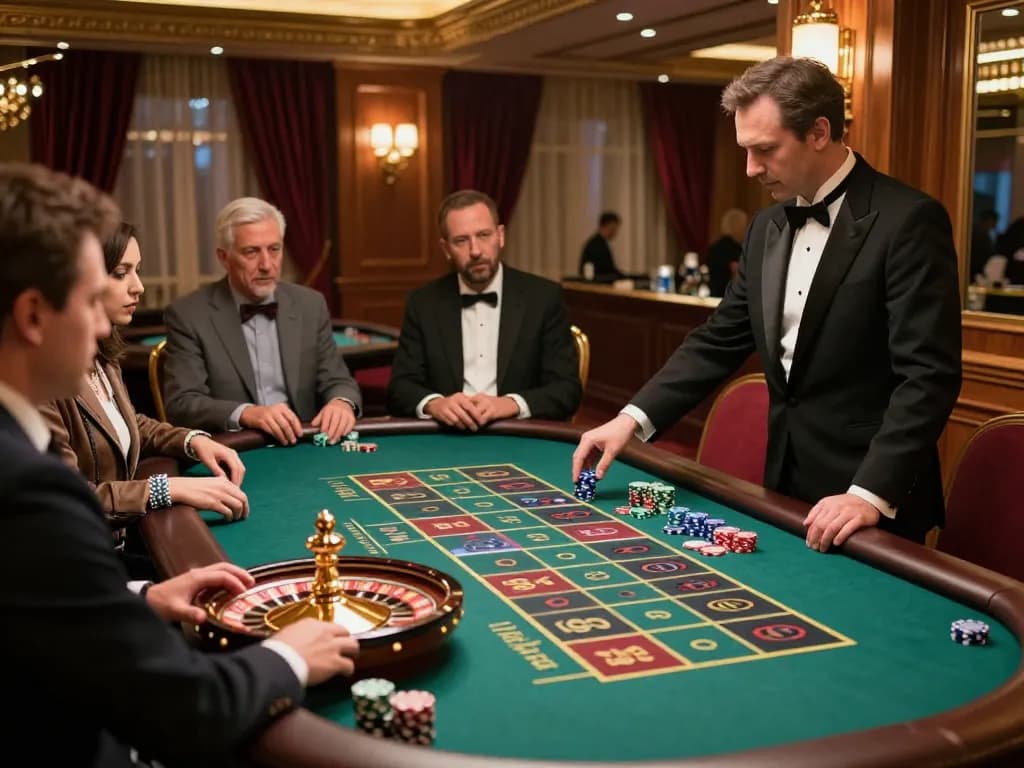Engaging players at a roulette table in a luxurious casino setting showcasing KUWIN. COM gaming experience