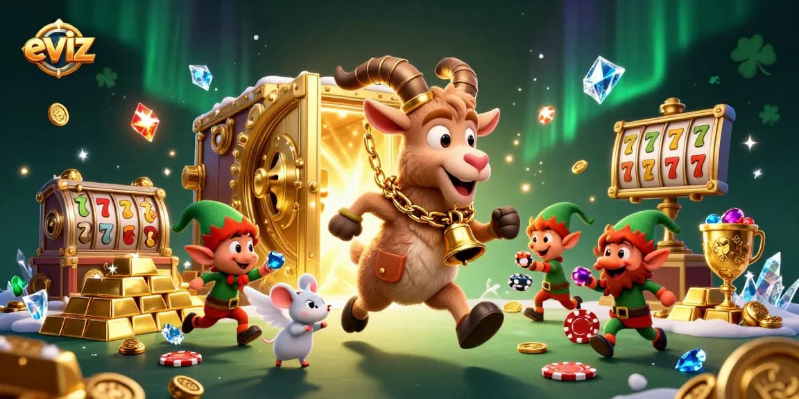 Join the excitement at eviz with a festive casino scene featuring Krampus, angel mouse, and playful gremlin thieves.