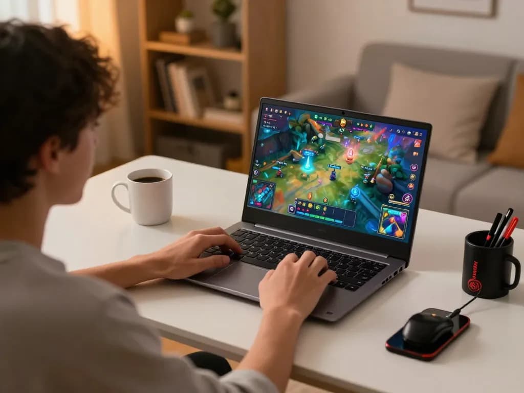 Engaging in 79kinh online gaming with vibrant interface in cozy home setting