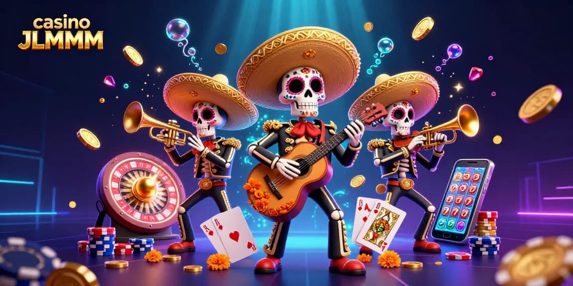 Experience the thrill of casino JLMMM with vibrant mariachi characters, slots, and roulette!