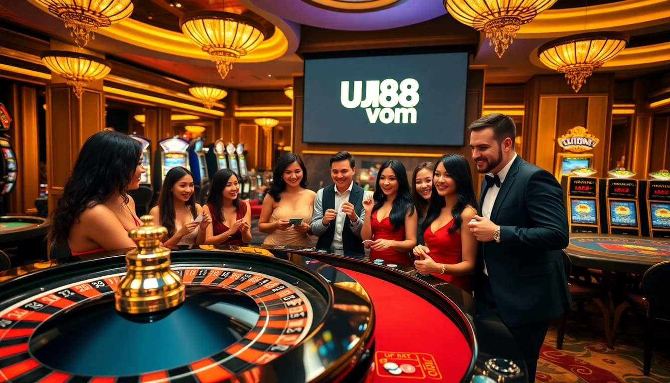 Experience the vibrant excitement of gambling with UU88 vom at a luxurious casino scene.