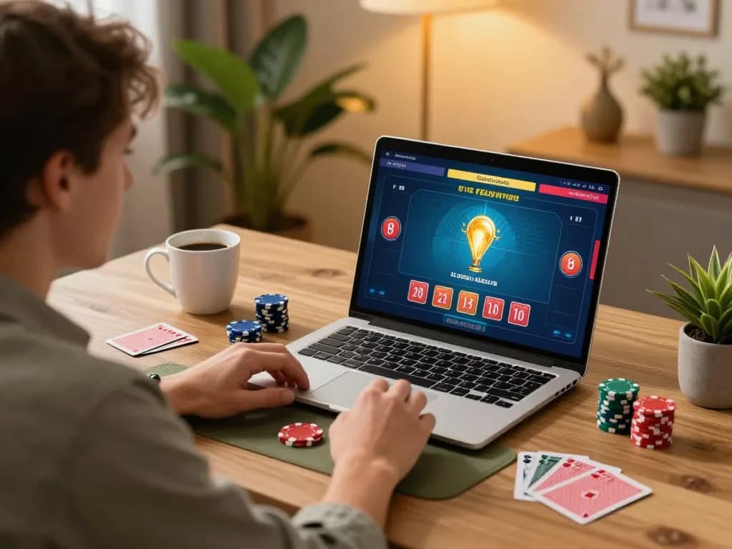 Nohu90 user enjoying live dealer casino game at home with engaging interface and cozy atmosphere.