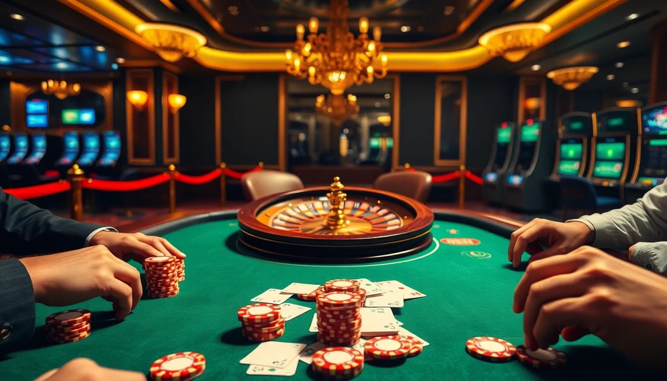 Experience the thrilling atmosphere of poker at https://da88.navy/, showcasing vibrant cards and elegant chips.