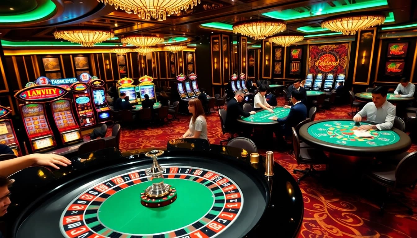 Exciting casino scene highlighting players engaged in betting activities at trang chủ nk88.