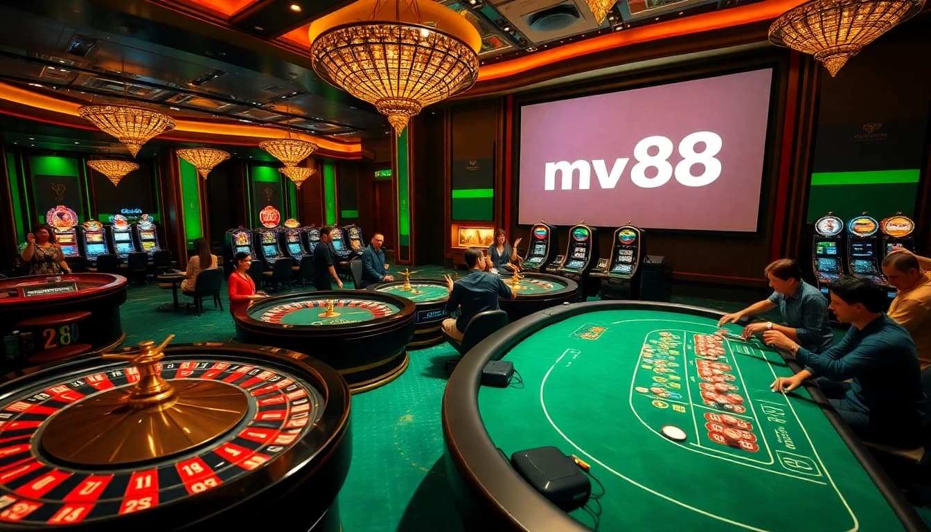 Players engaging with the mv88 online gambling platform, showcasing vibrant casino activities.