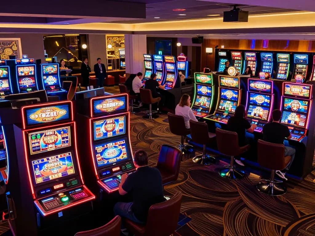 Engaging scene of players enjoying vibrant slot machines at s666no1 casino