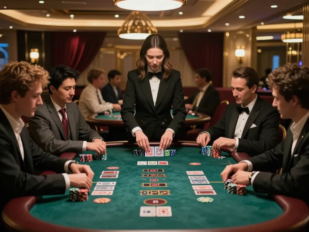 Go8 players strategizing at a luxury blackjack table under ambient lighting
