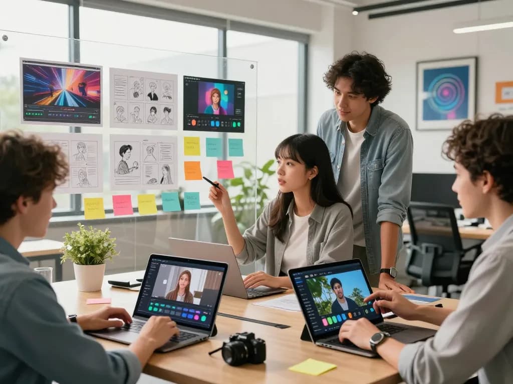 Team collaborating in a digital workspace, showcasing ai seedance 2.0 video production process.