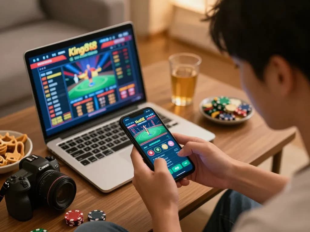 Engaging in strategic betting on king88 com with a smartphone during an exciting home gaming session.