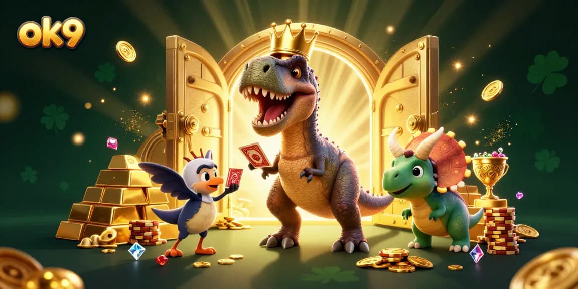 Engage with ok9 by winning big at the vibrant online casino featuring playful cartoon dinosaurs.