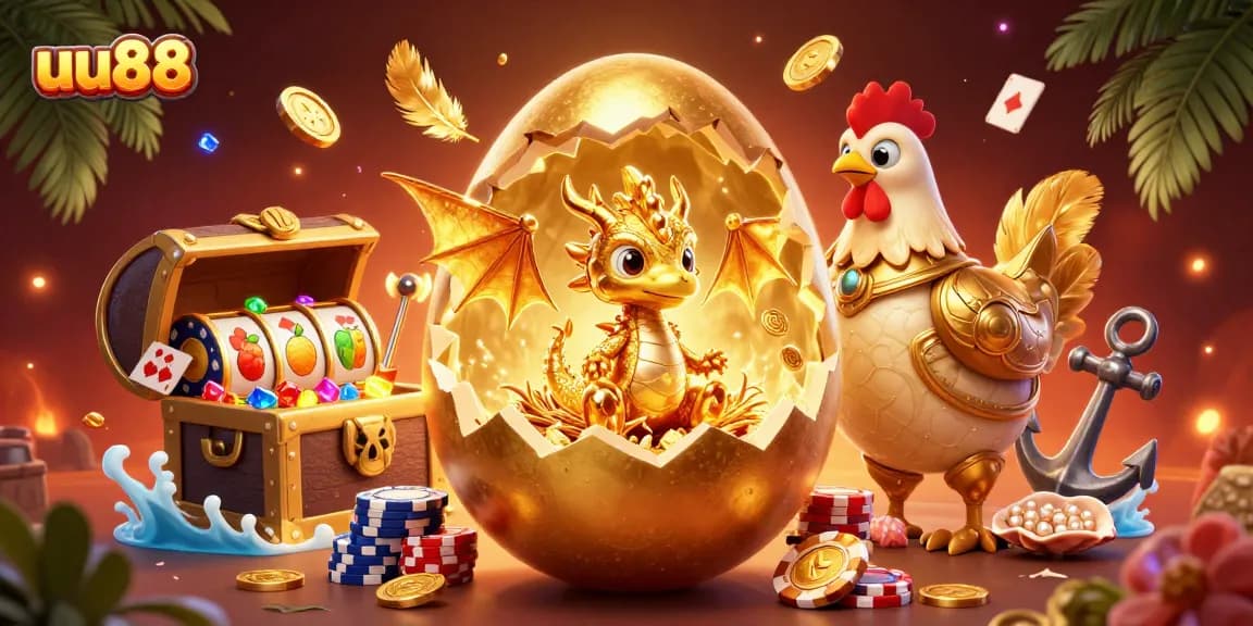 Engage with the thrilling vibes of uu88, showcasing a golden dragon and exciting casino elements.