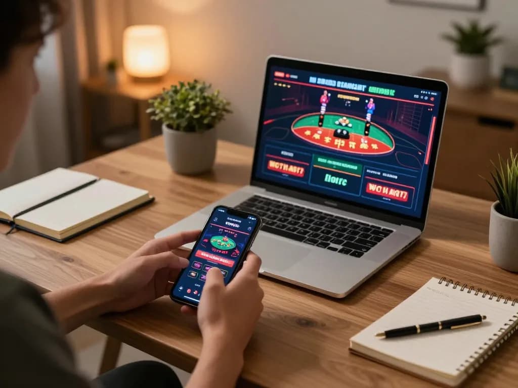 SOC88 mobile gaming action on smartphone showcasing live dealer options in a modern home setting.