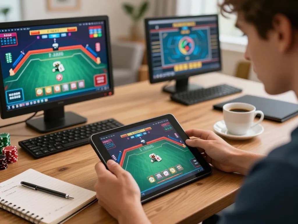 Engage in exciting online poker gaming at MAX88 with a tablet setup, showcasing winning strategies.