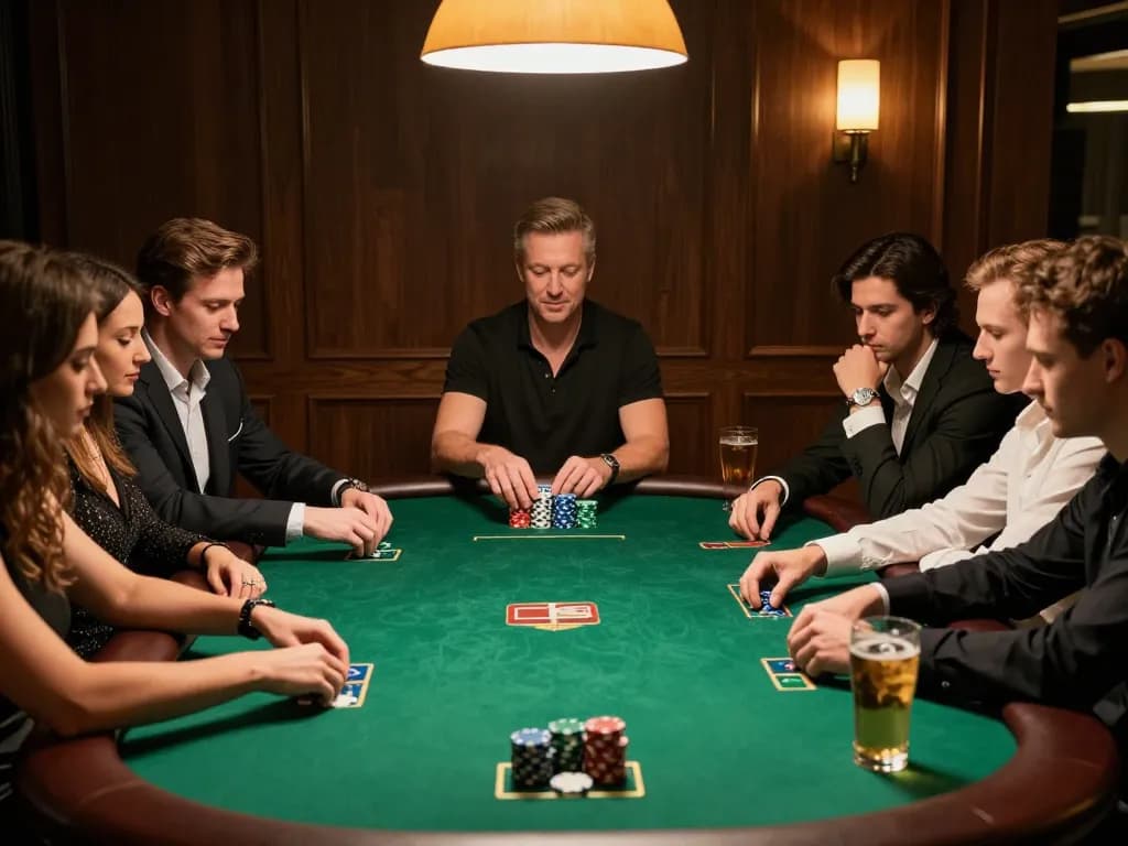 Players strategizing at a high-stakes poker game with 789win 1 featured prominently, showcasing competitive gameplay and social atmosphere