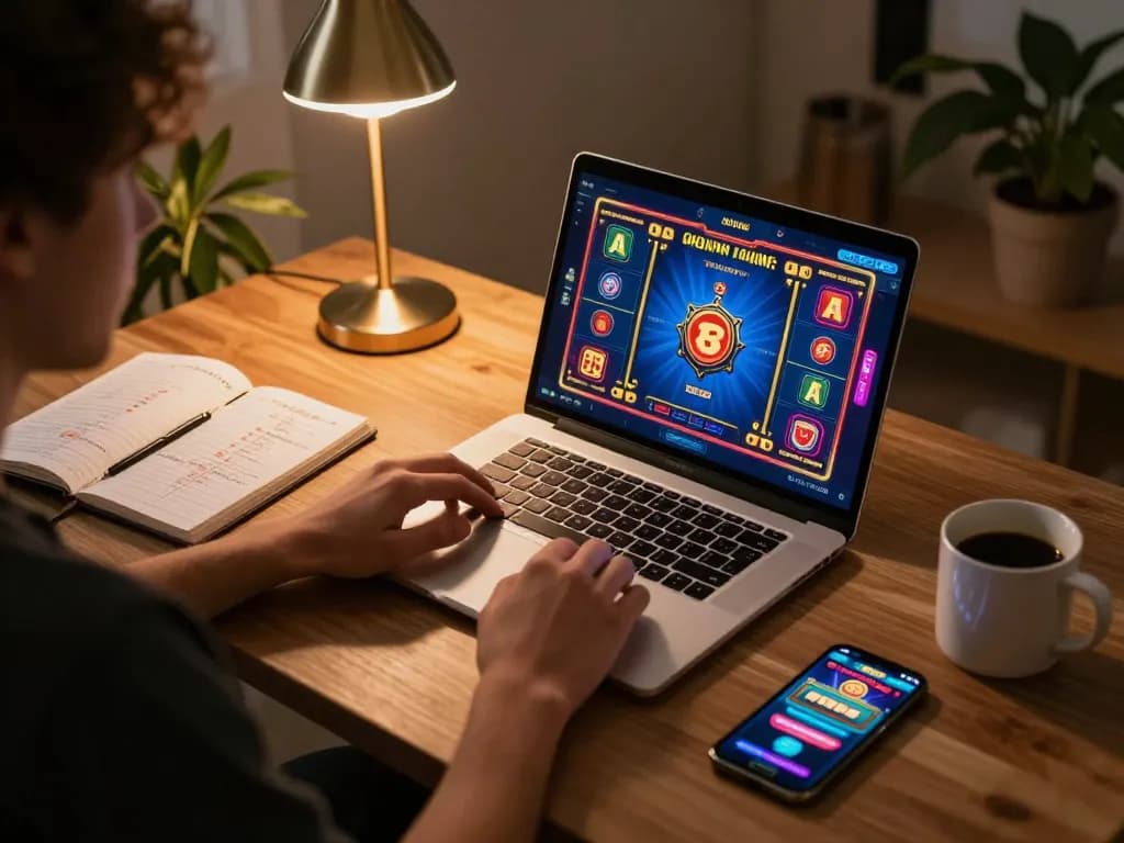 Engaging in online casino gaming at home with 78wintl on the screen, showcasing strategic betting.