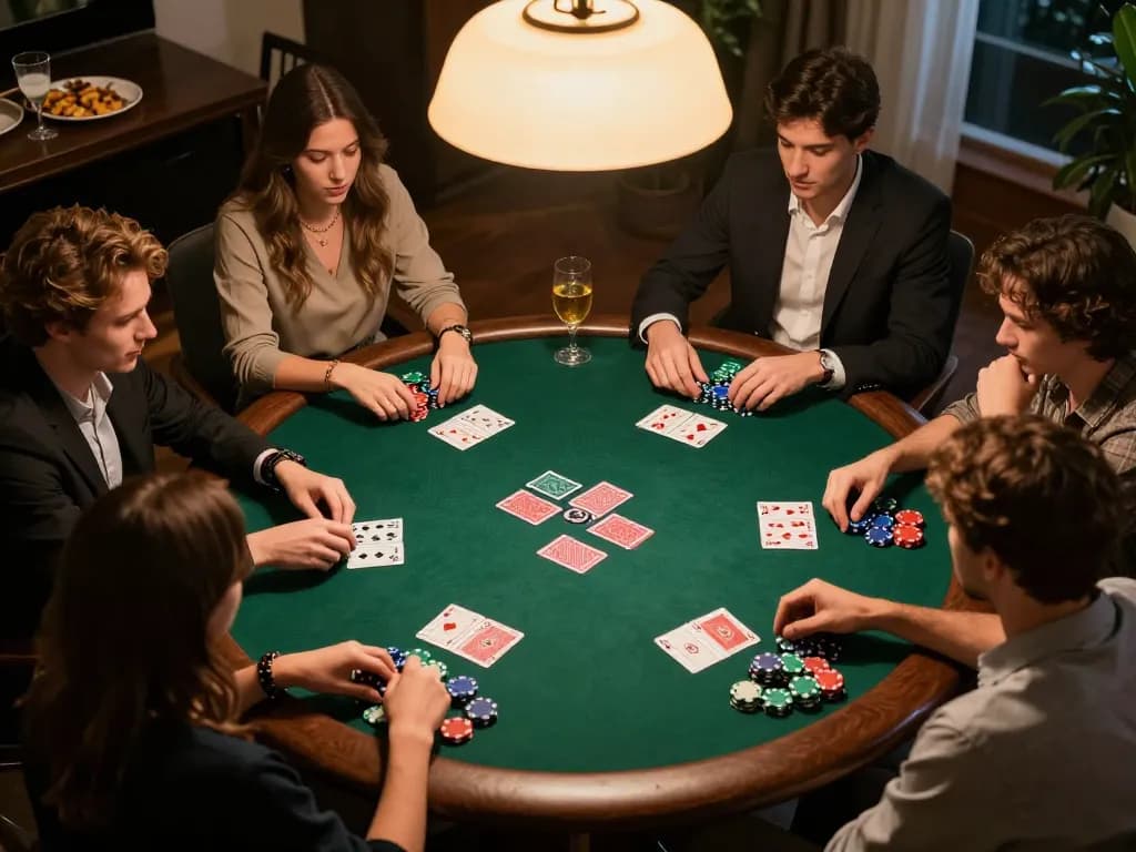 Players enjoying an engaging poker night at home, showcasing 81FF strategy and social interaction.