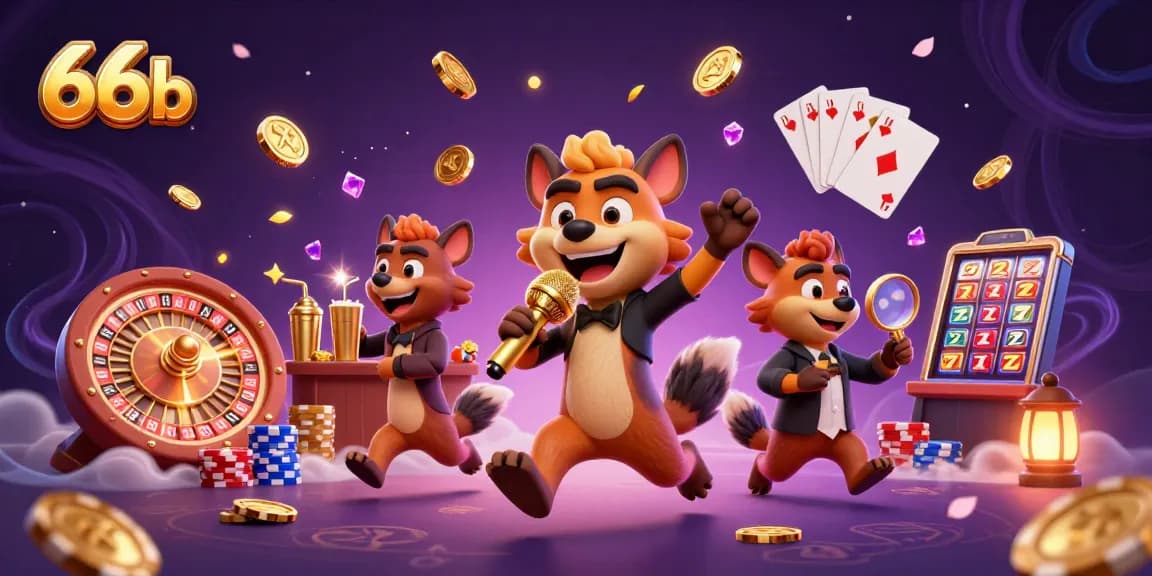 Engage with the exciting world of gambling at 66b with a vibrant casino scene featuring entertaining hyenas.