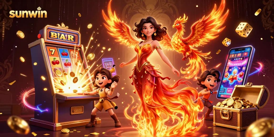 Experience the excitement of sunwin with a captivating scene of a stunning Asian woman and dynamic casino elements.