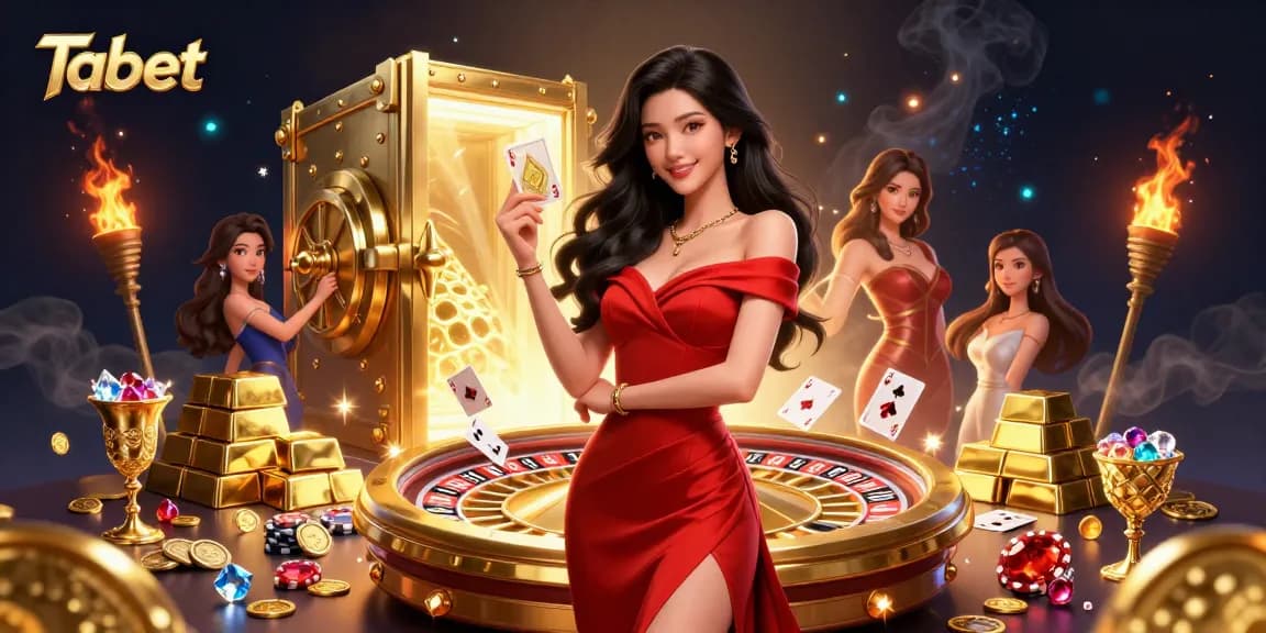 Experience Tabet's excitement in a vibrant casino scene with games and treasures galore.
