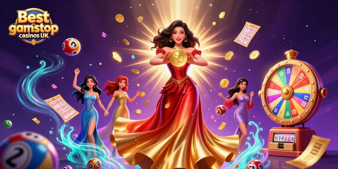 Engage with the Best non gamstop casinos UK illustrated in a vibrant, dynamic 3D scene featuring captivating casino elements.