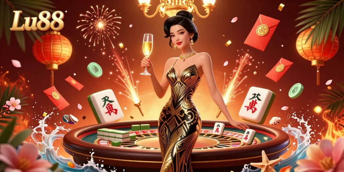 Experience the thrill of Lu88 casino games with an elegant Asian woman at a vintage roulette table.